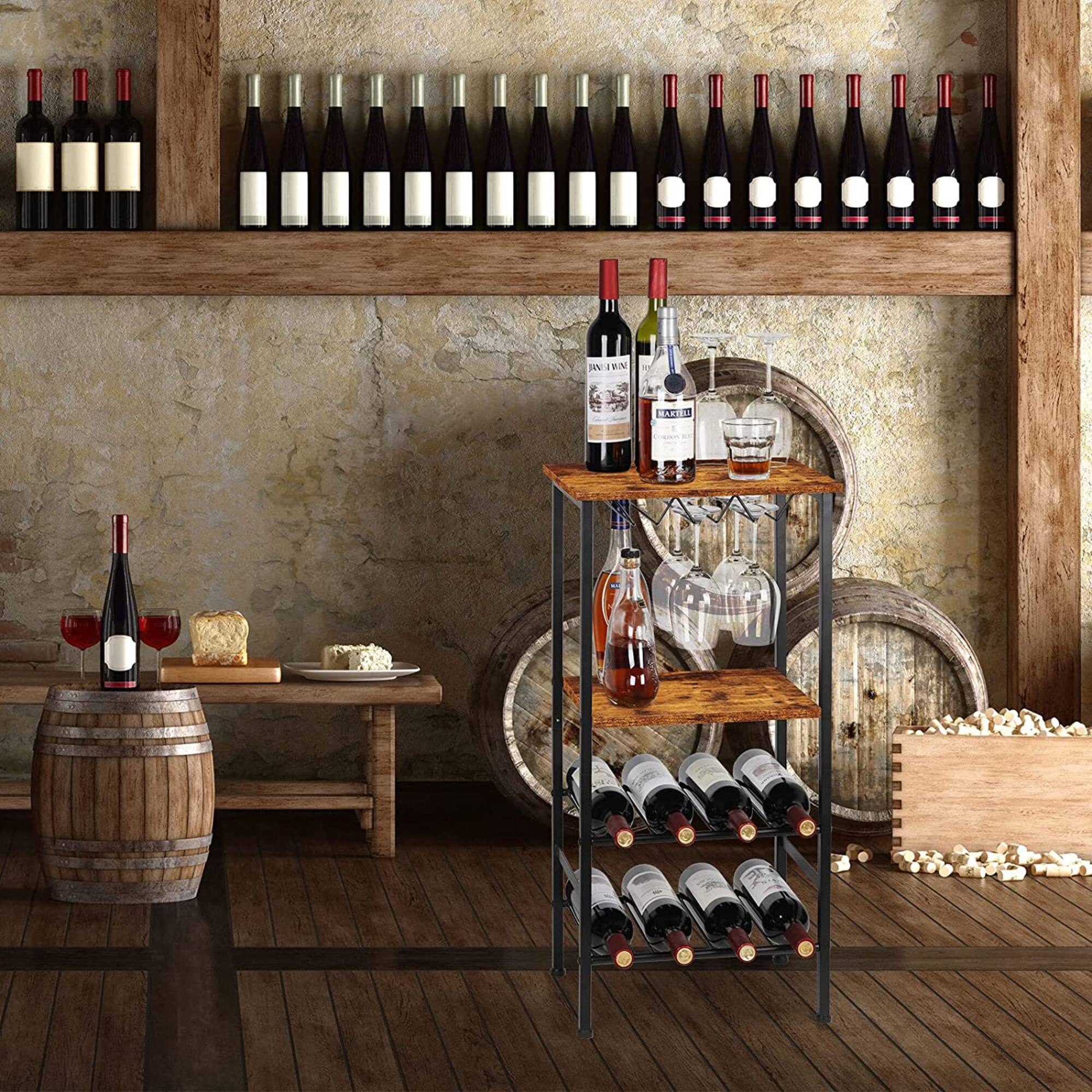Rustic Brown Freestanding Industrial Wood Wine Rack